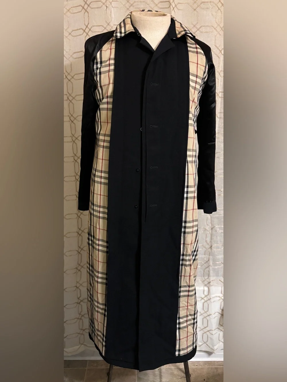 Burberry London Black Trench Coat Nova Check Removable Wool Liner Size 10R Long - Picture 2 of 16